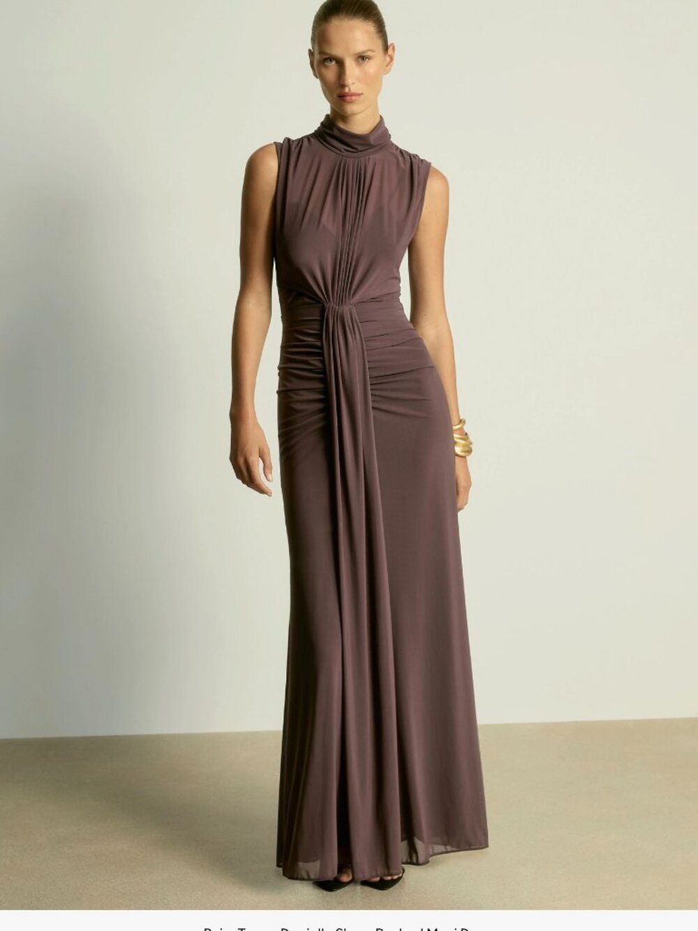 Reiss Daniella Taupe Ruched Maxi Gown